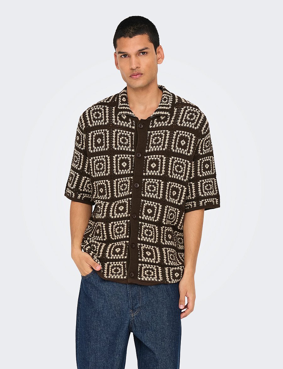 ONLY & SONS - ONSBART RLX 5 SS SHIRT KNIT NOOS - short-sleeved shirts - demitasse - 0