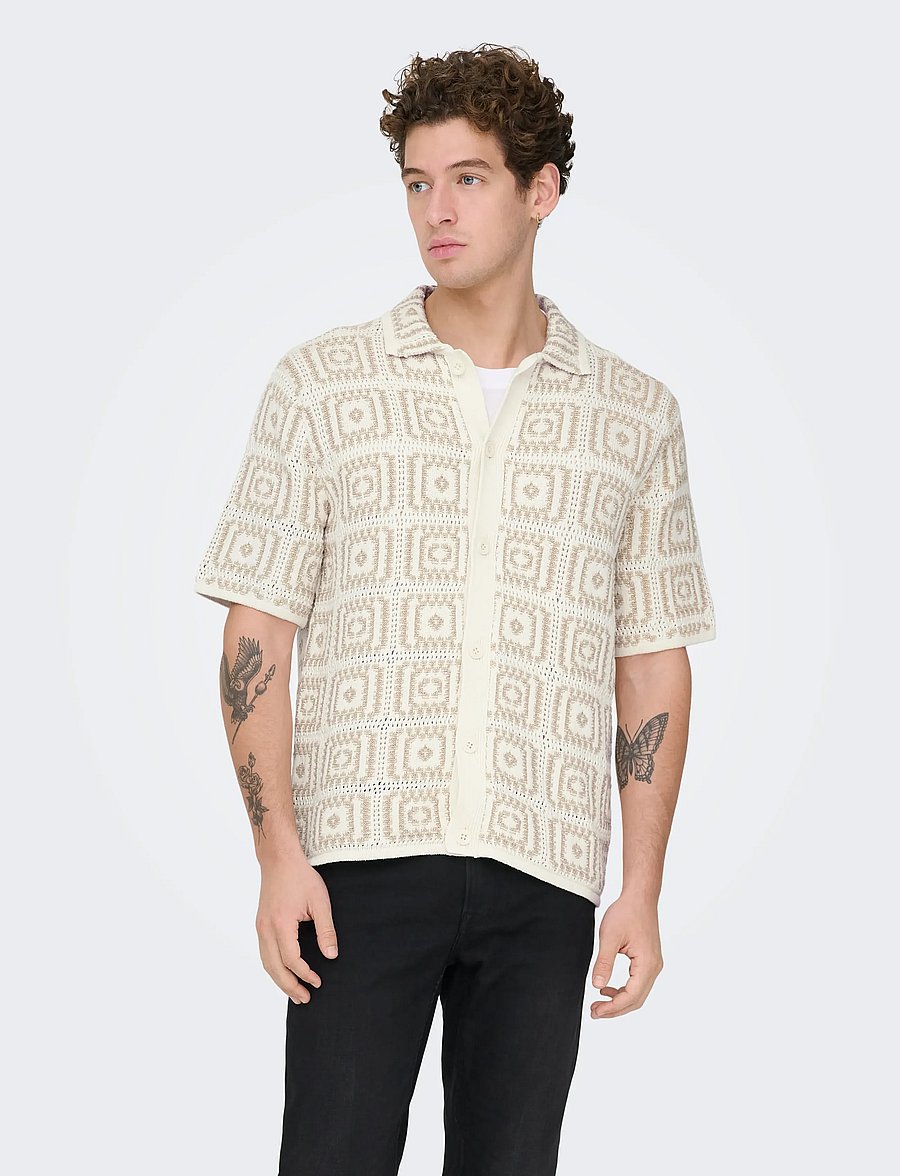 ONLY & SONS - ONSBART RLX 5 SS SHIRT KNIT NOOS - short-sleeved shirts - egret - 0
