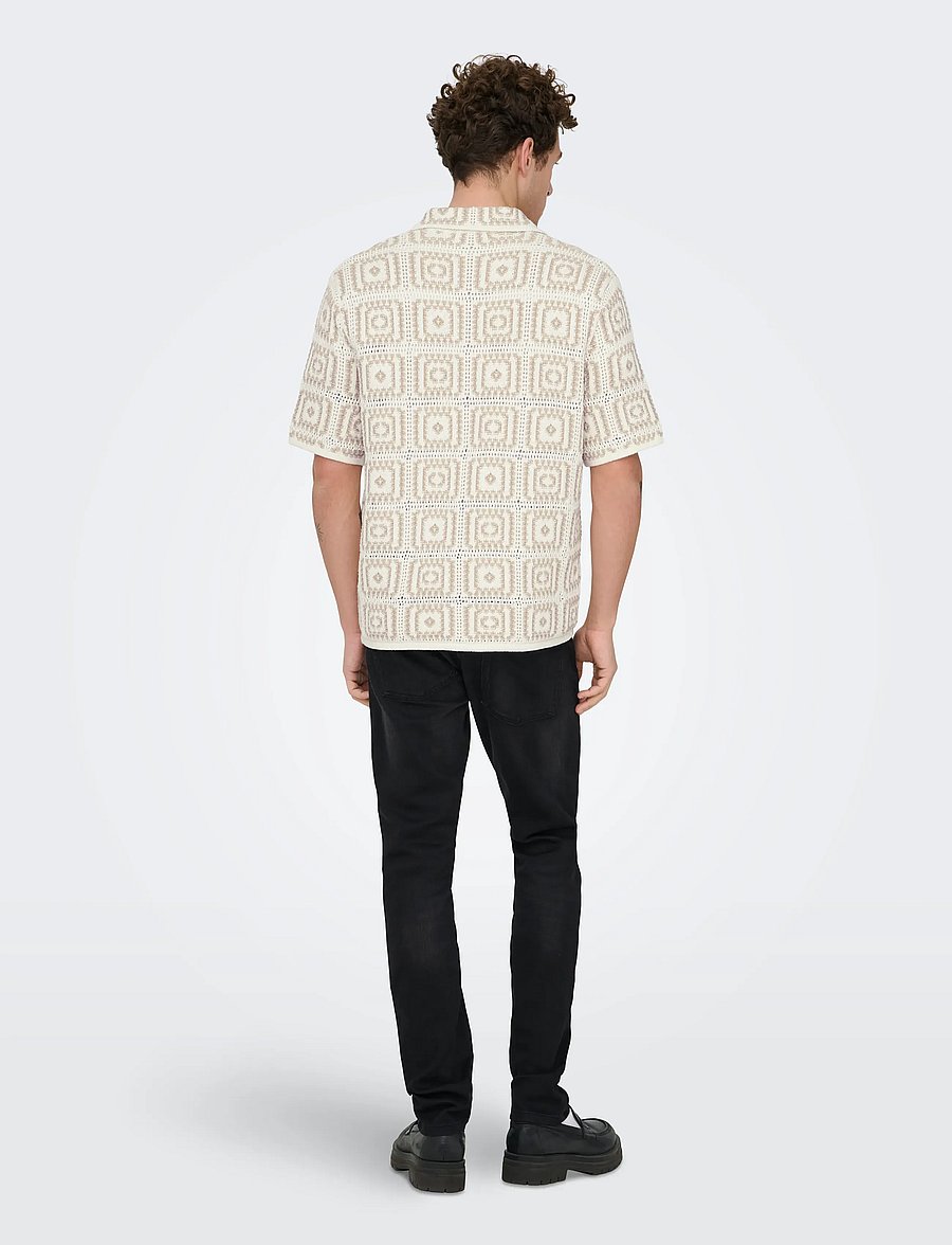 ONLY & SONS - ONSBART RLX 5 SS SHIRT KNIT NOOS - short-sleeved shirts - egret - 3