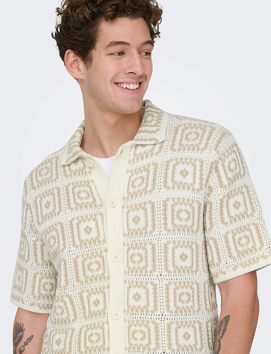ONLY & SONS - ONSBART RLX 5 SS SHIRT KNIT NOOS - short-sleeved shirts - egret - 4
