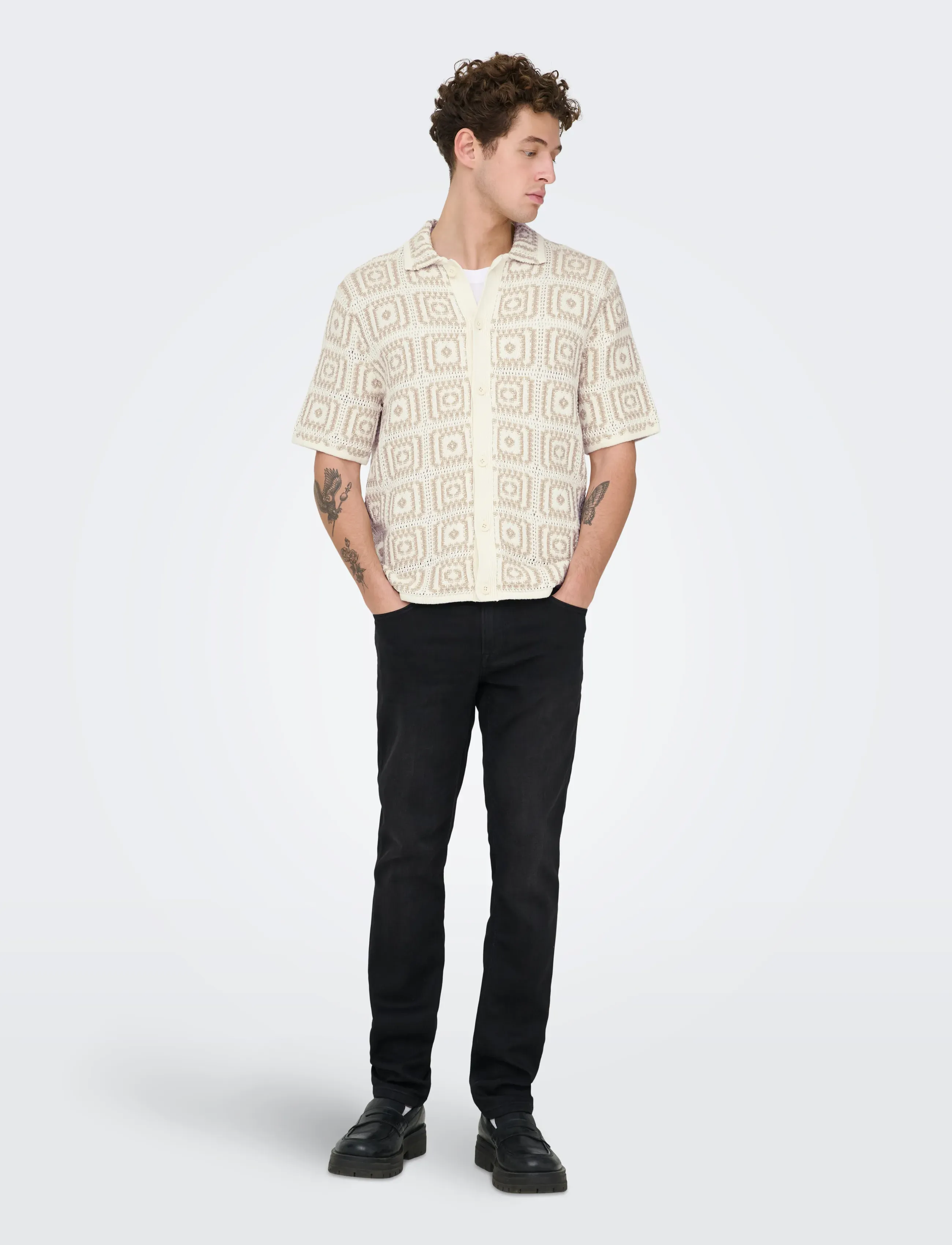 ONLY & SONS - ONSBART RLX 5 SS SHIRT KNIT - kurzarmhemden - egret - 5