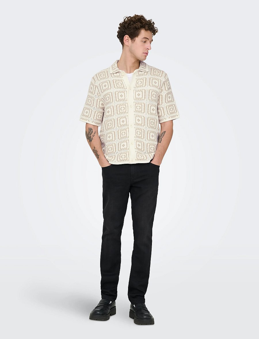 ONLY & SONS - ONSBART RLX 5 SS SHIRT KNIT NOOS - short-sleeved shirts - egret - 5