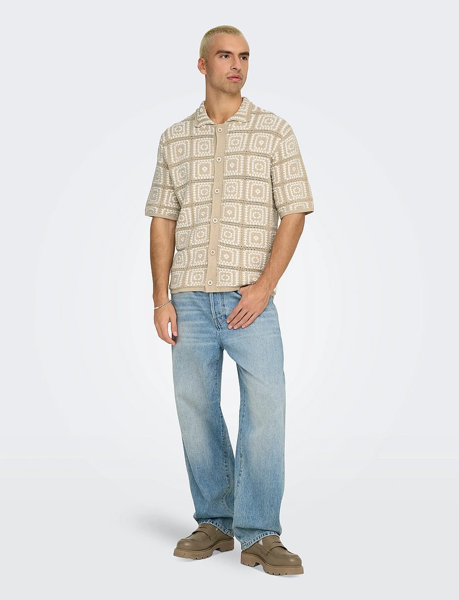 ONLY & SONS - ONSBART RLX 5 SS SHIRT KNIT NOOS - kurzarmhemden - silver lining - 4