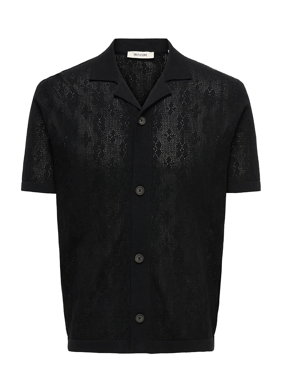 ONLY & SONS - ONSKEN LIFE REG 12 SS SHIRT KNIT - langärmlige strick-polohemden - black - 0