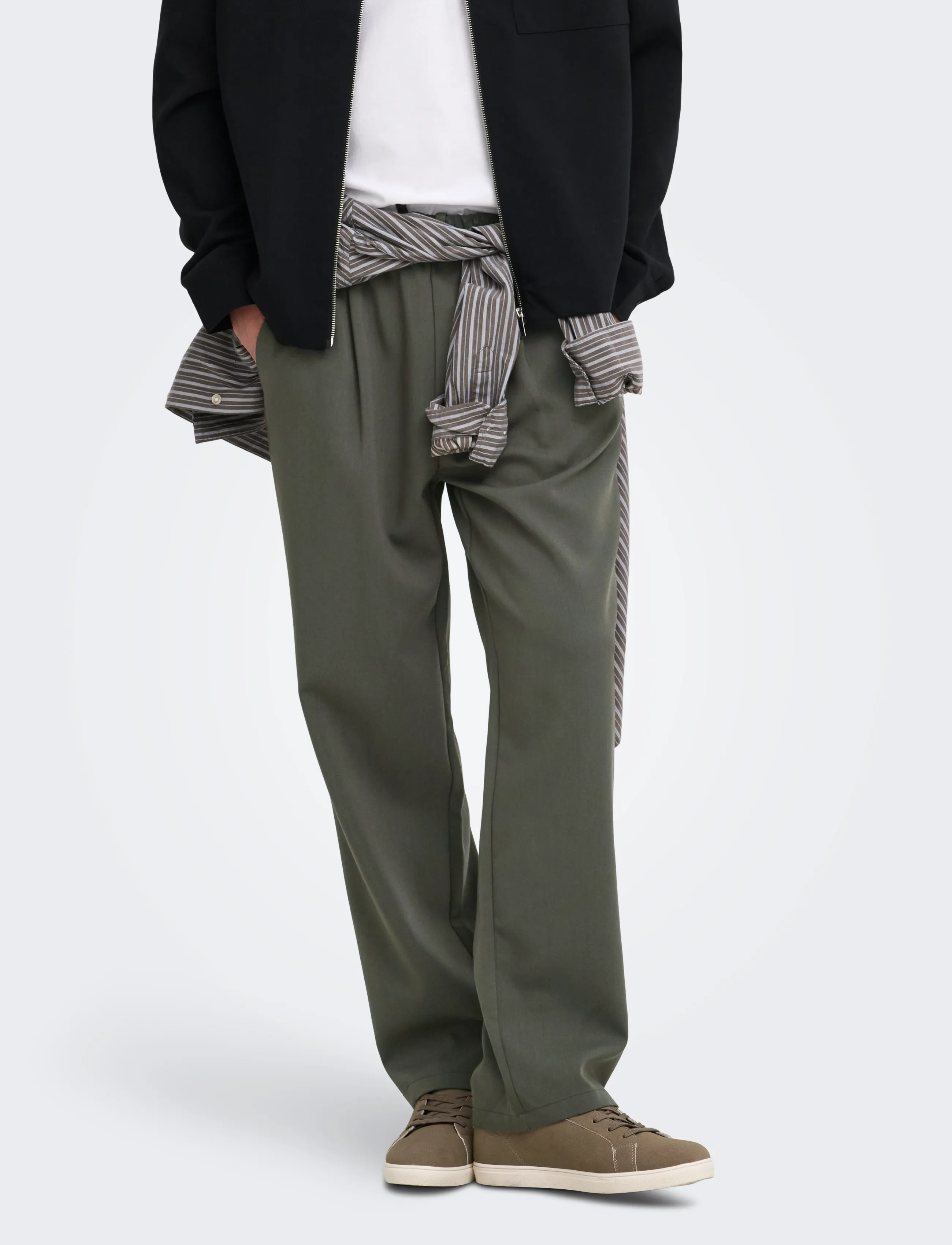 ONLY & SONS ONSWILL 0292 LOOSE STRING PANT FRML NOOS - Casual bukser - BELUGA / khaki/green