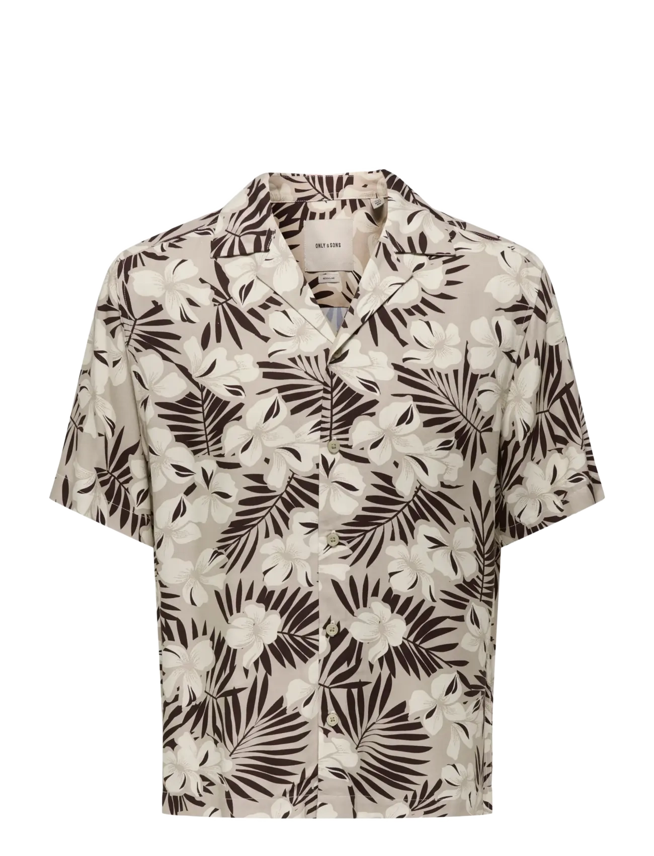 ONLY & SONS ONSDASH LIFE REG AOP SS 001 RESORT SHIRT - Riided - COFFEE BEAN / brown