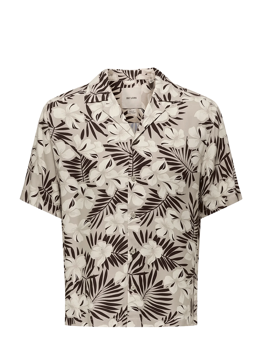 ONLY & SONS - ONSDASH LIFE REG AOP SS 001 RESORT SHIRT - kortærmede skjorter - coffee bean - 0