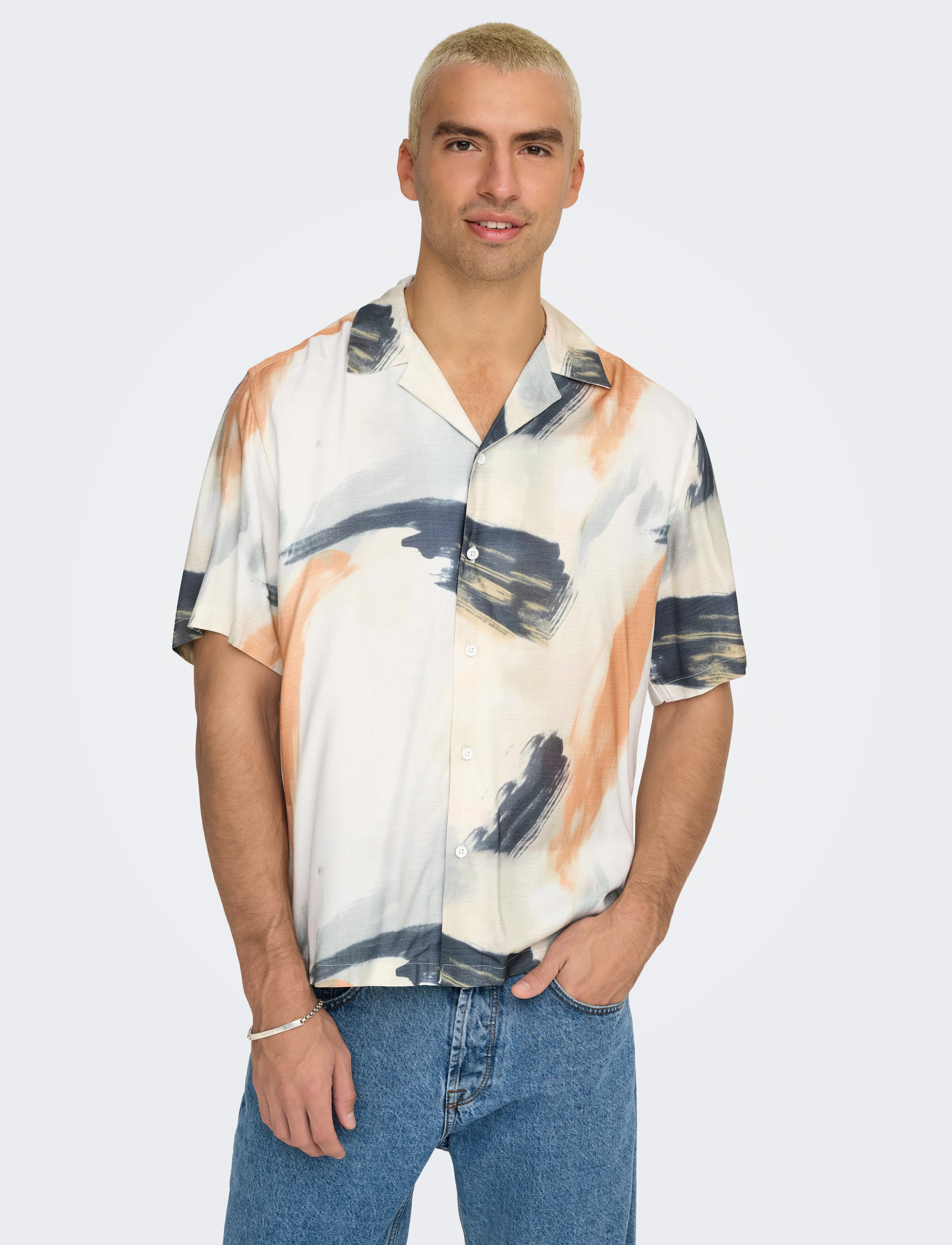 ONLY & SONS - ONSDASH LIFE REG AOP SS 001 RESORT SHIRT - kurzarmhemden - egret - 4