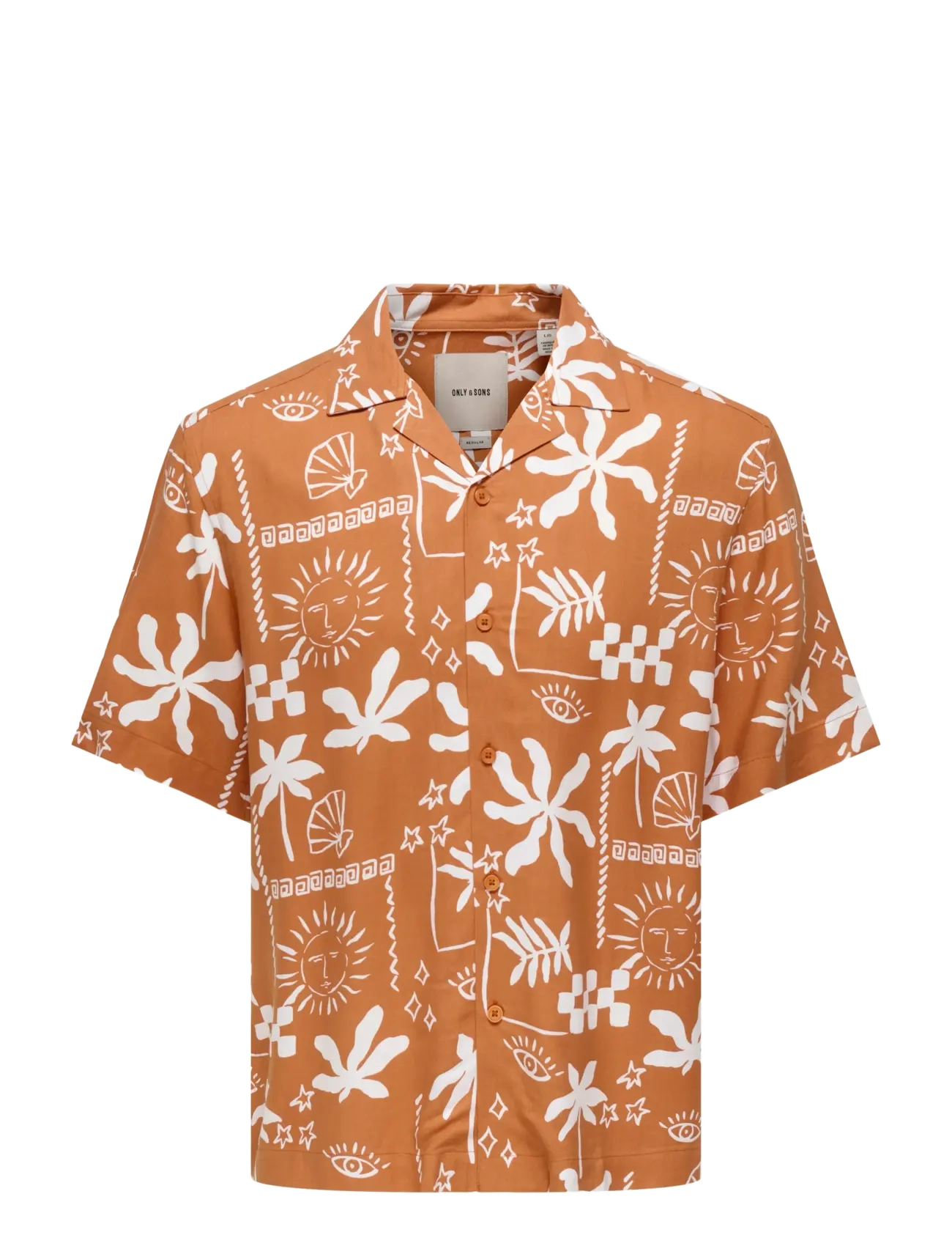 ONLY & SONS ONSDASH LIFE REG AOP SS 001 RESORT SHIRT - ONLY & SONS - RAW SIENNA / orange