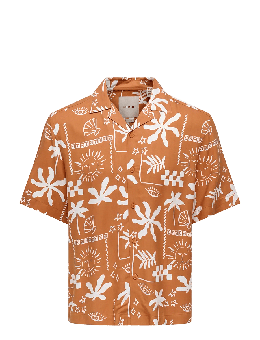 ONLY & SONS - ONSDASH LIFE REG AOP SS 001 RESORT SHIRT - kortærmede skjorter - raw sienna - 1