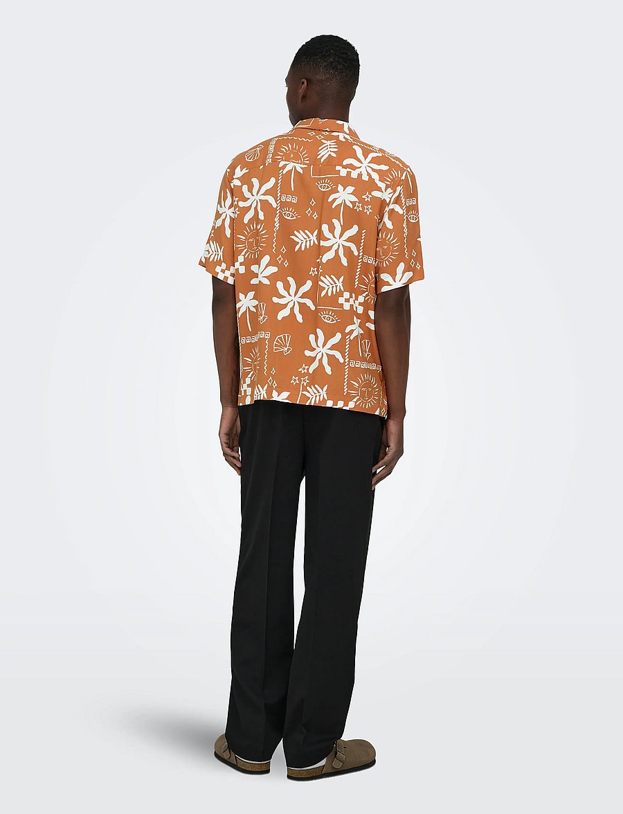 ONLY & SONS - ONSDASH LIFE REG AOP SS 001 RESORT SHIRT - kortærmede skjorter - raw sienna - 3