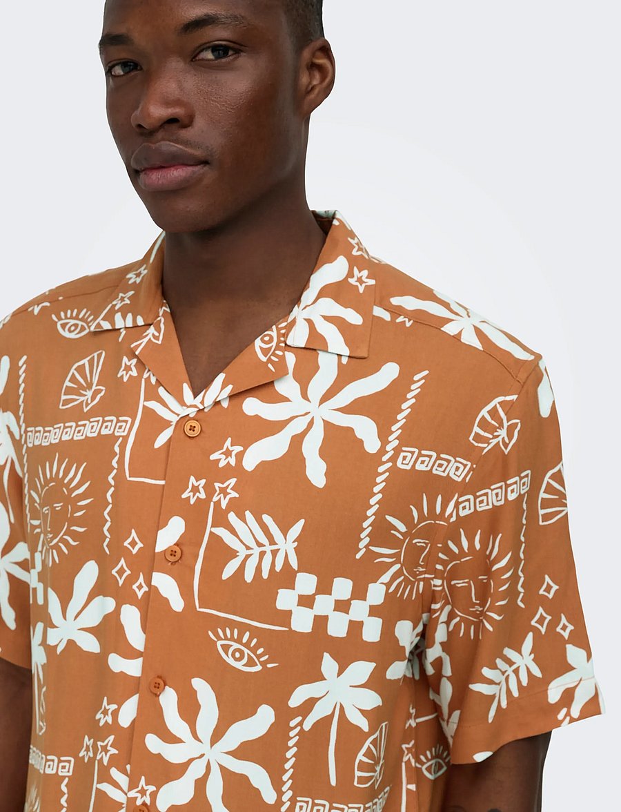 ONLY & SONS - ONSDASH LIFE REG AOP SS 001 RESORT SHIRT - kortærmede skjorter - raw sienna - 5