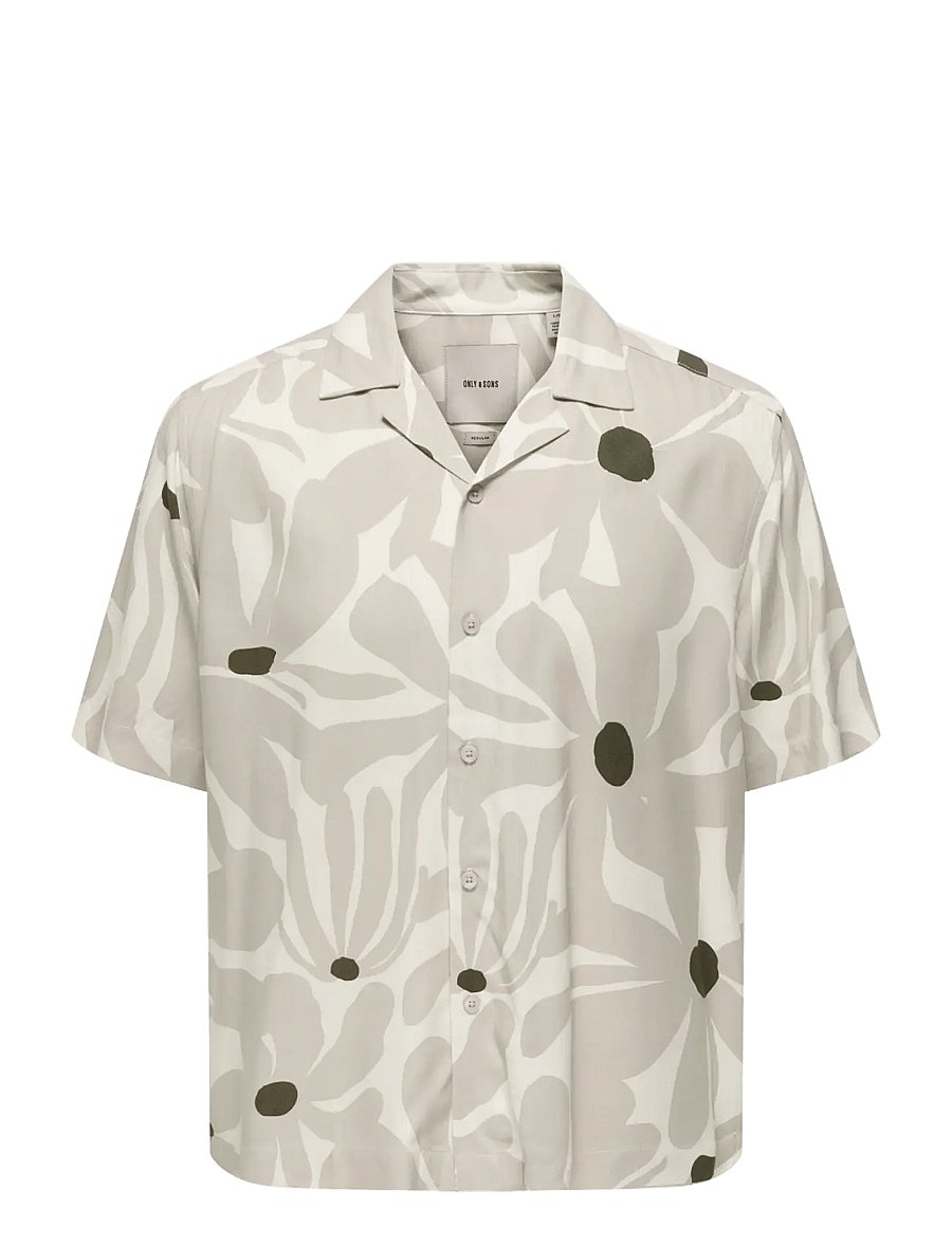 ONLY & SONS - ONSDASH LIFE REG AOP SS 001 RESORT SHIRT - kurzarmhemden - silver lining - 1
