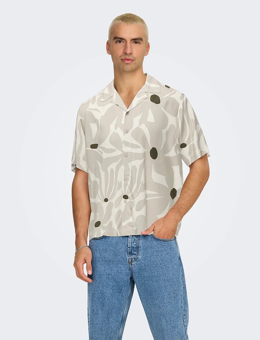 ONLY & SONS - ONSDASH LIFE REG AOP SS 001 RESORT SHIRT - kurzarmhemden - silver lining - 0