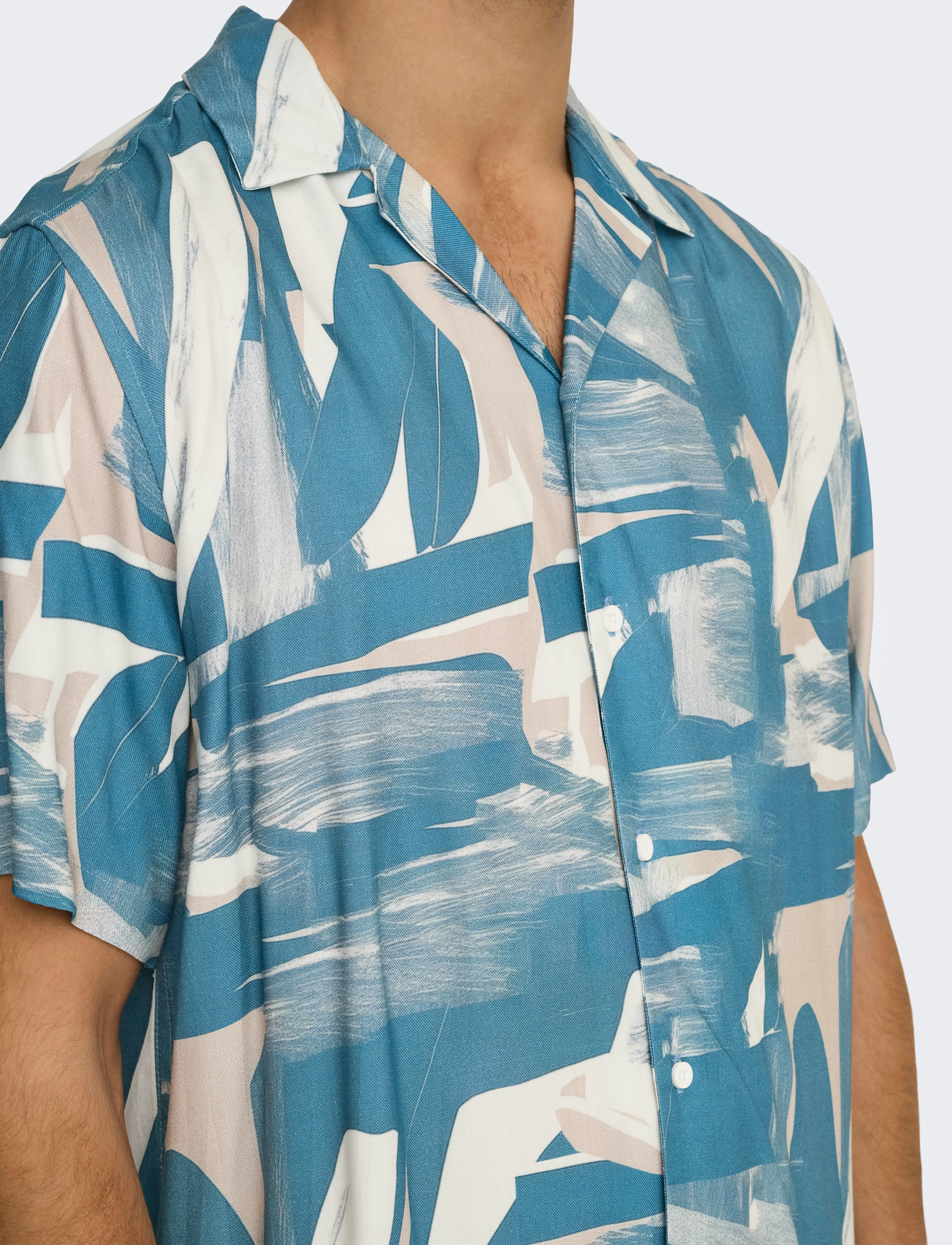 ONLY & SONS - ONSDASH LIFE REG AOP SS 001 RESORT SHIRT - kurzarmhemden - silver lining - 4