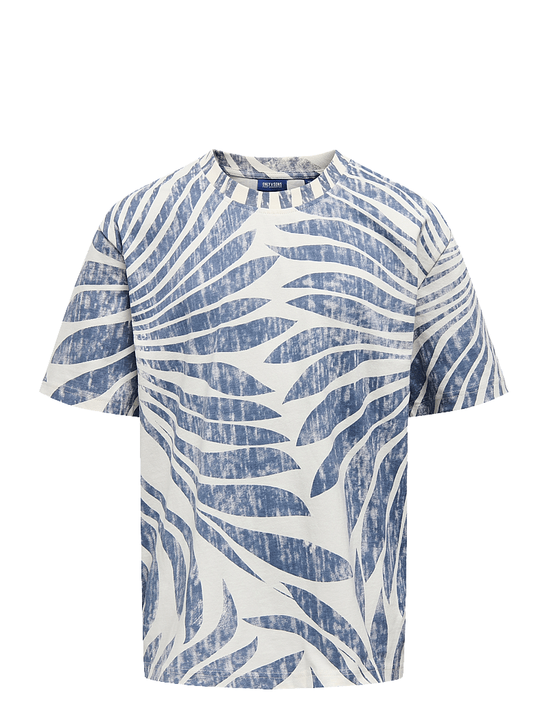 ONLY & SONS - OSJZEKE LIFE RLX WASHED SS AOP TEE JRS - lühikeste varrukatega t-särgid - egret - 0