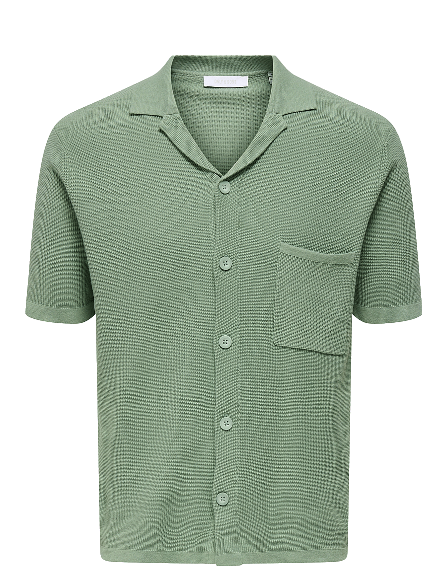 ONLY & SONS - ONSTONY REG 12 SS WAFFLE SHIRT KNIT - kurzarmhemden - iceberg green - 0