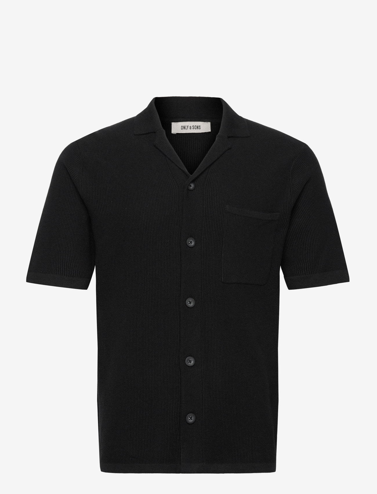 ONLY & SONS - ONSTONY REG 12 SS WAFFLE SHIRT KNIT - kortärmade skjortor - jet black - 0