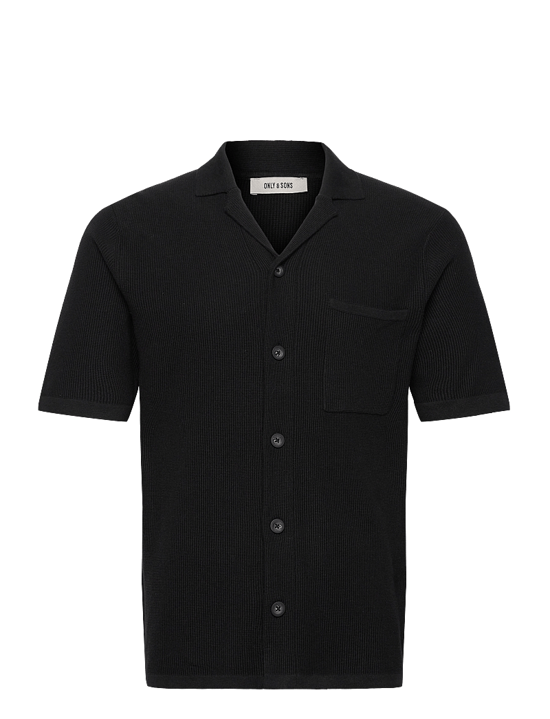 ONLY & SONS - ONSTONY REG 12 SS WAFFLE SHIRT KNIT - kortärmade skjortor - jet black - 0