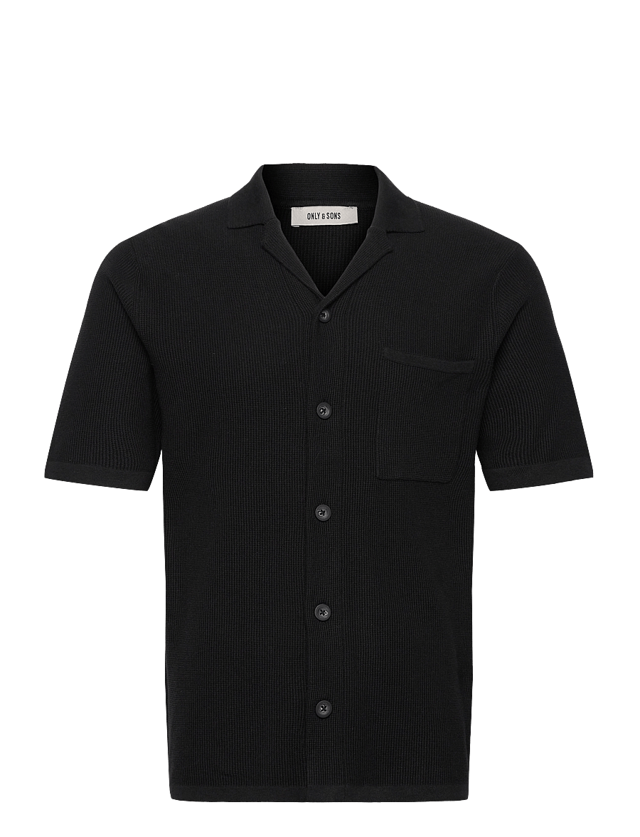 ONLY & SONS - ONSTONY REG 12 SS WAFFLE SHIRT KNIT - kortærmede skjorter - jet black - 0