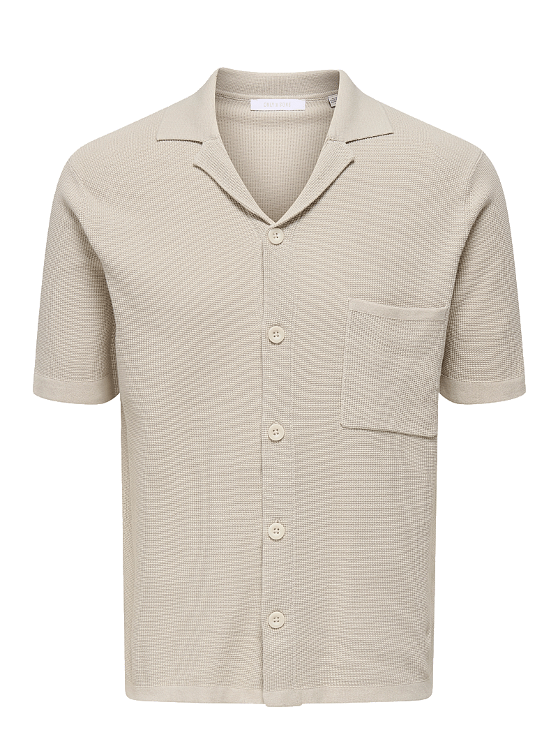 ONLY & SONS - ONSTONY REG 12 SS WAFFLE SHIRT KNIT - stutterma skyrtur - moonstruck - 0