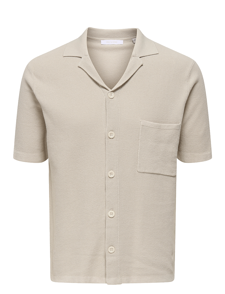 ONLY & SONS - ONSTONY REG 12 SS WAFFLE SHIRT KNIT - stutterma skyrtur - moonstruck - 0