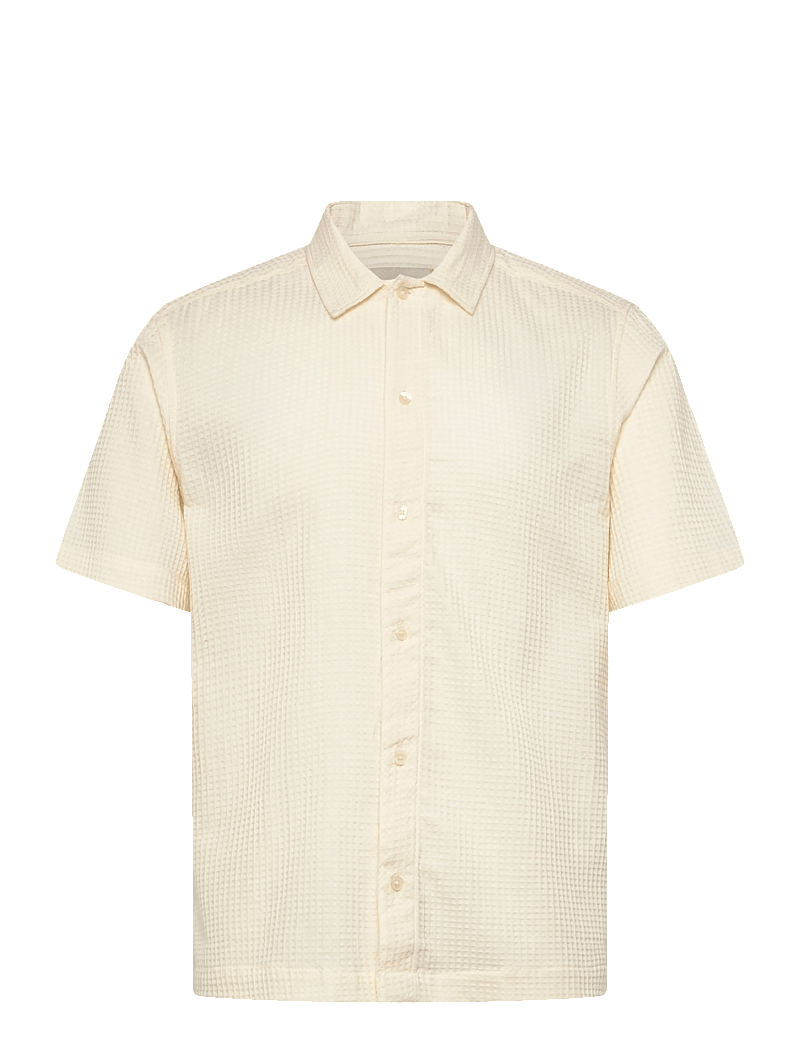 ONLY & SONS - ONSSAVIER WAFFLE SS SHIRT 0326 - mønstrede skjorter - antique white - 0
