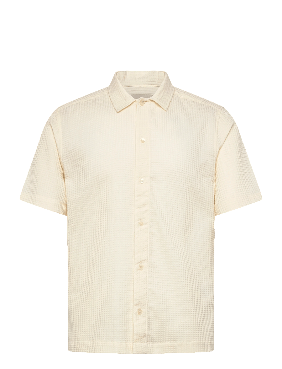 ONLY & SONS - ONSSAVIER WAFFLE SS SHIRT 0326 - mustriga särgid - antique white - 0