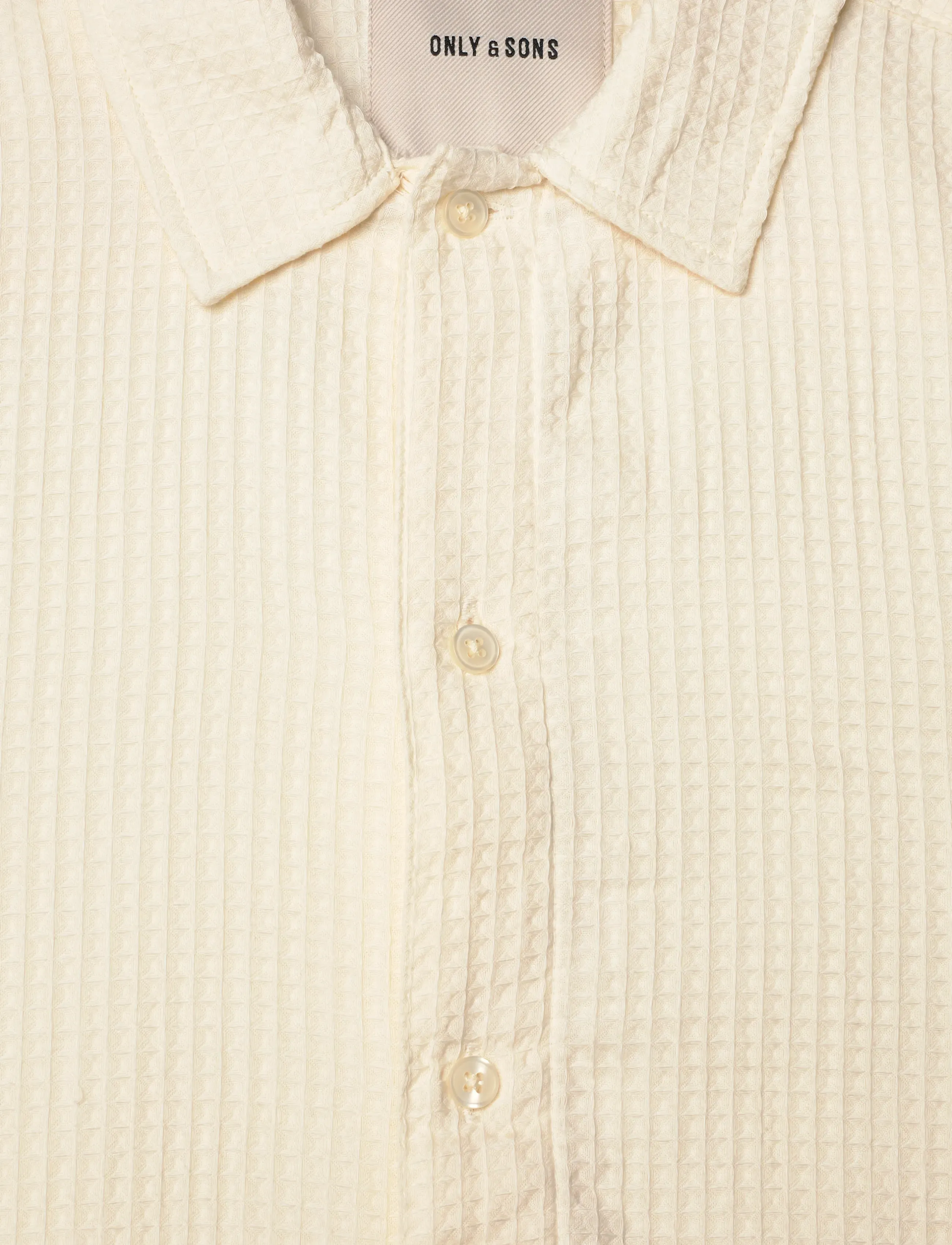 ONLY & SONS - ONSSAVIER WAFFLE SS SHIRT 0326 - mustriga särgid - antique white - 2