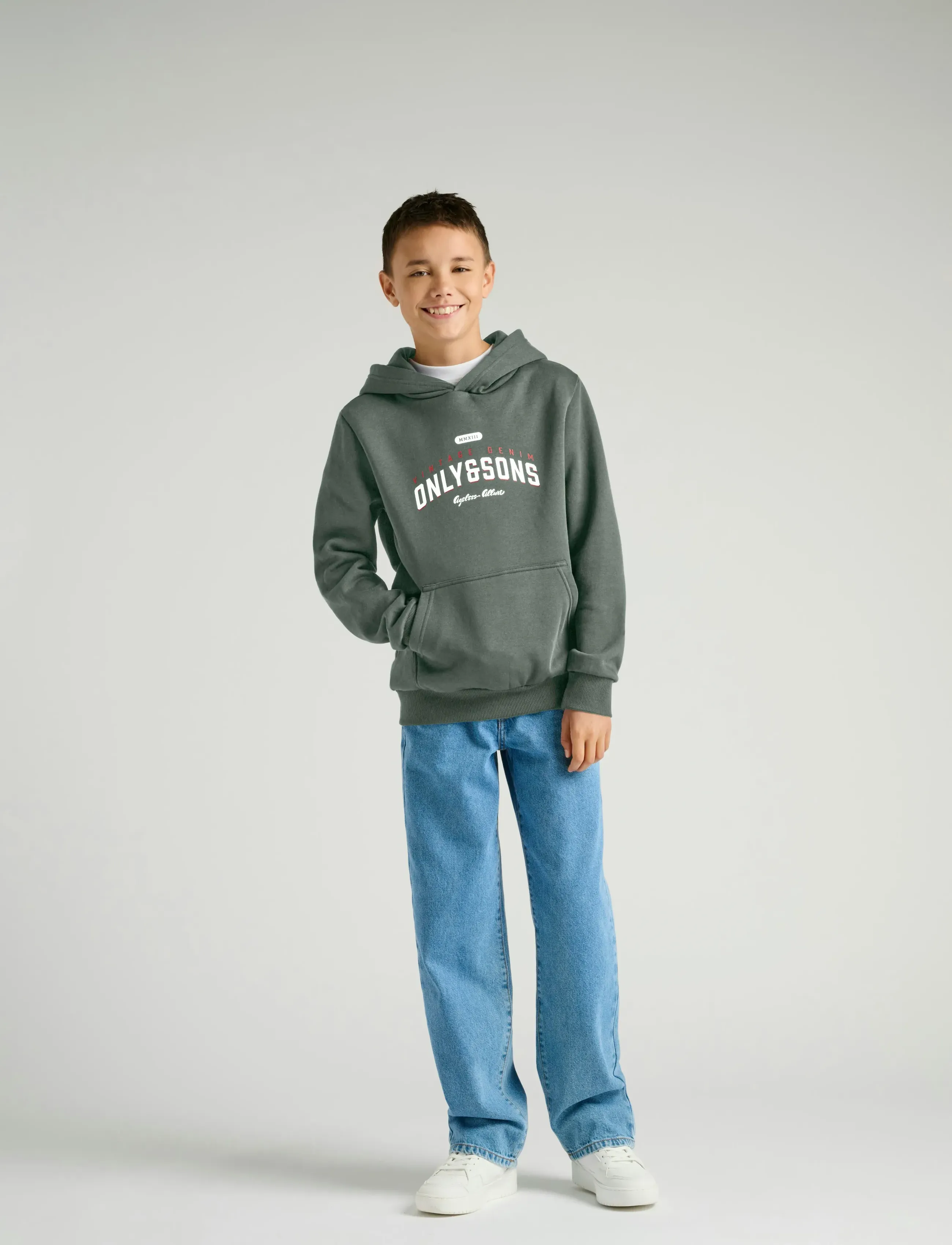 ONLY & SONS OSJCERES REG VINTAGE PRINT HOOD SWT NOOS - Sweatshirts & Kapuzenpullover - CASTOR GRAY / green