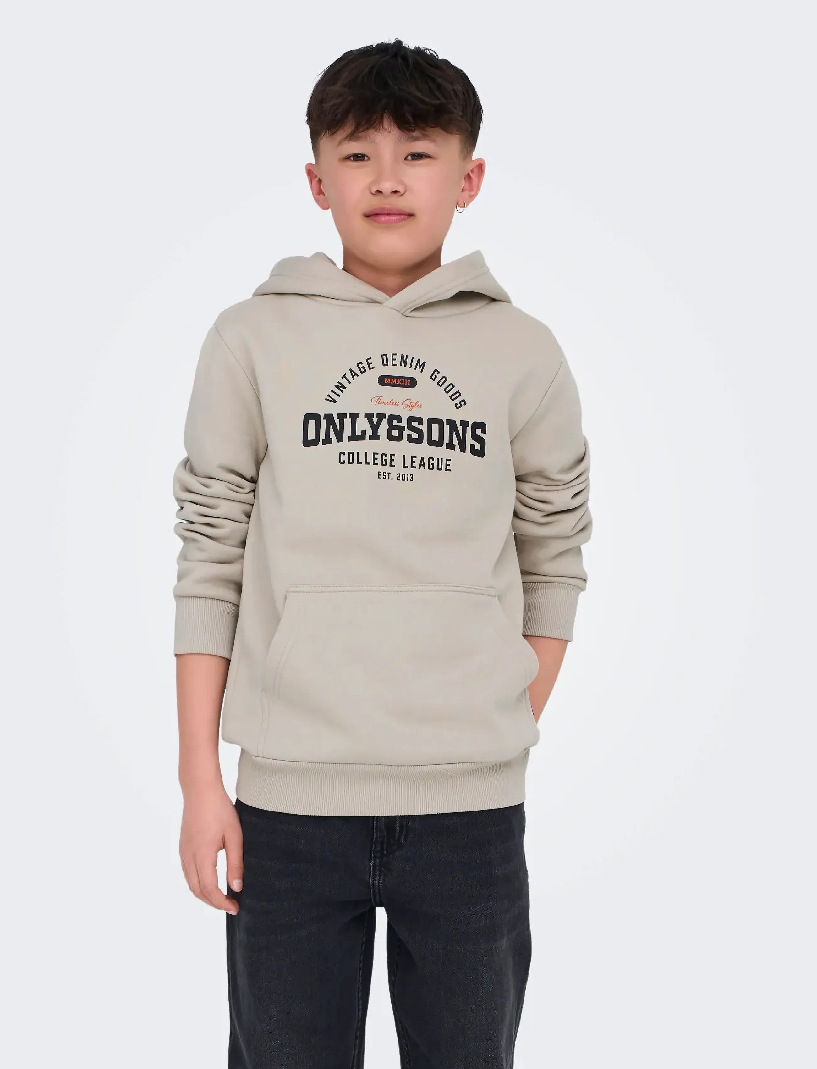 ONLY & SONS OSJCERES REG VINTAGE PRINT HOOD SWT NOOS - Sweatshirts & Hættetrøjer - SILVER LINING / cream