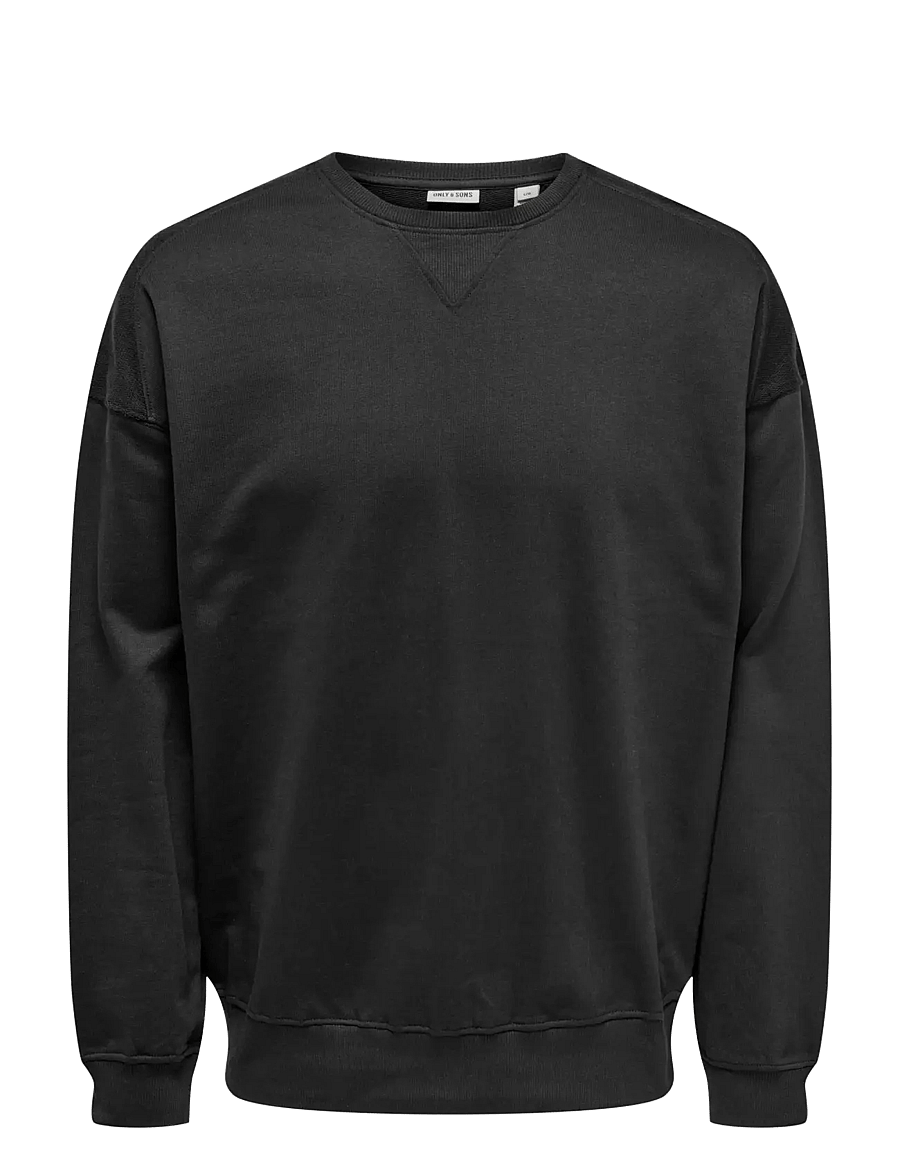 ONLY & SONS - ONSEVANS VTG LS CREW TONAL BLOCK - sweatshirts - jet black - 0