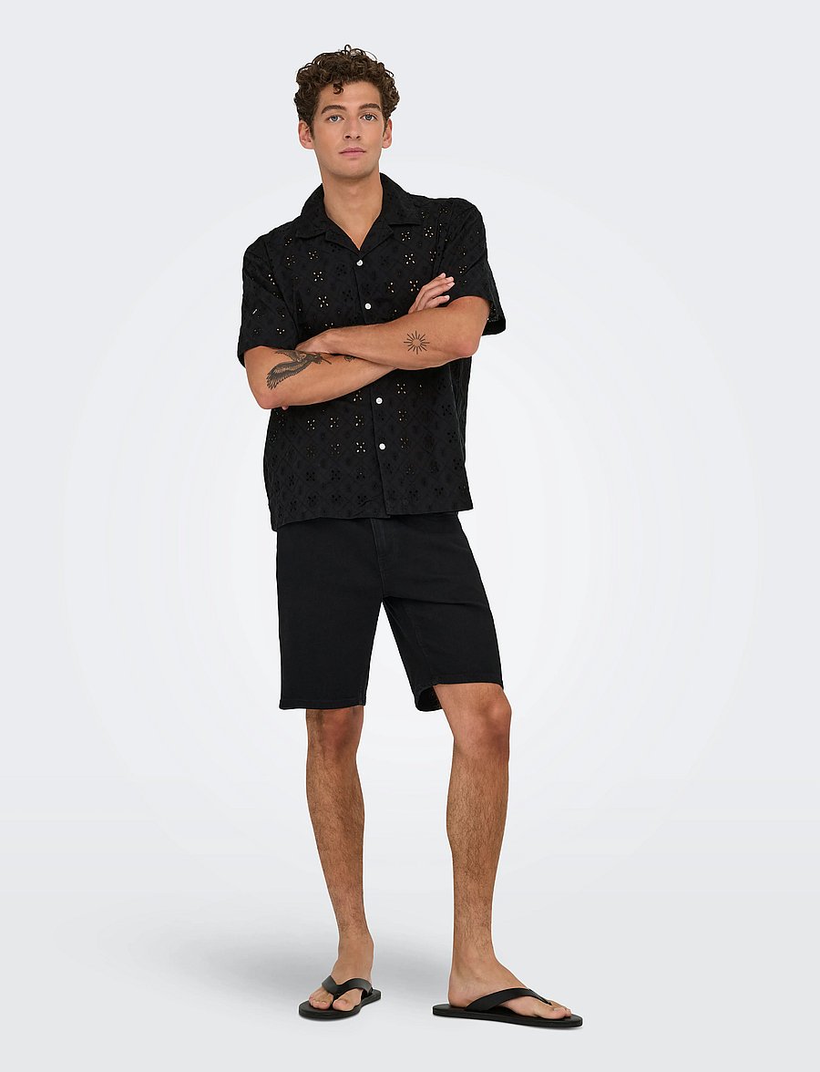 ONLY & SONS - ONSARON LOOSE FIT SS RESORT SHIRT 0305 - kurzarmhemden - jet black - 0