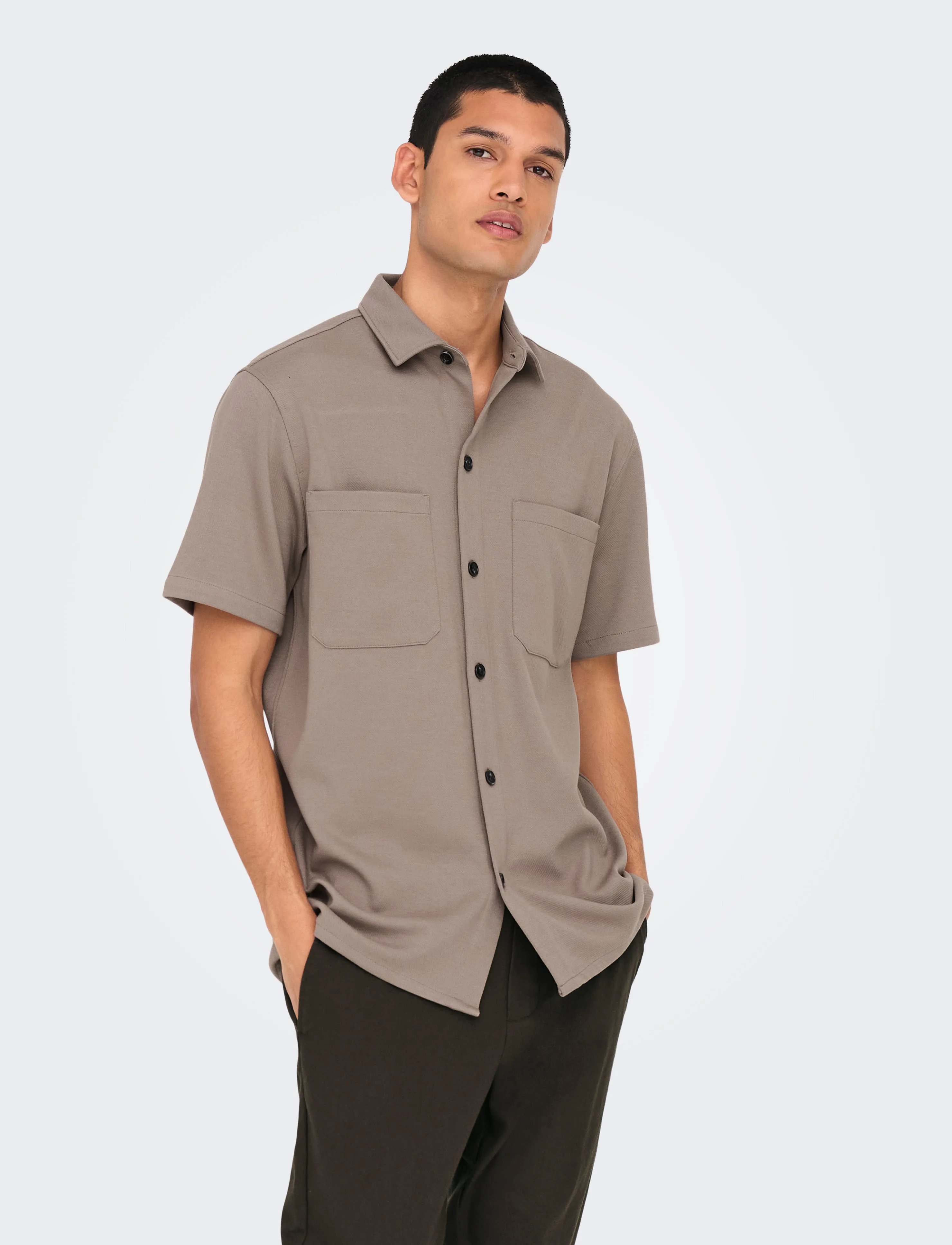 ONLY & SONS Onsnewkodyl Reg Ss Shirt, S, Shirts, Beige - Short-sleeved Männerswear
