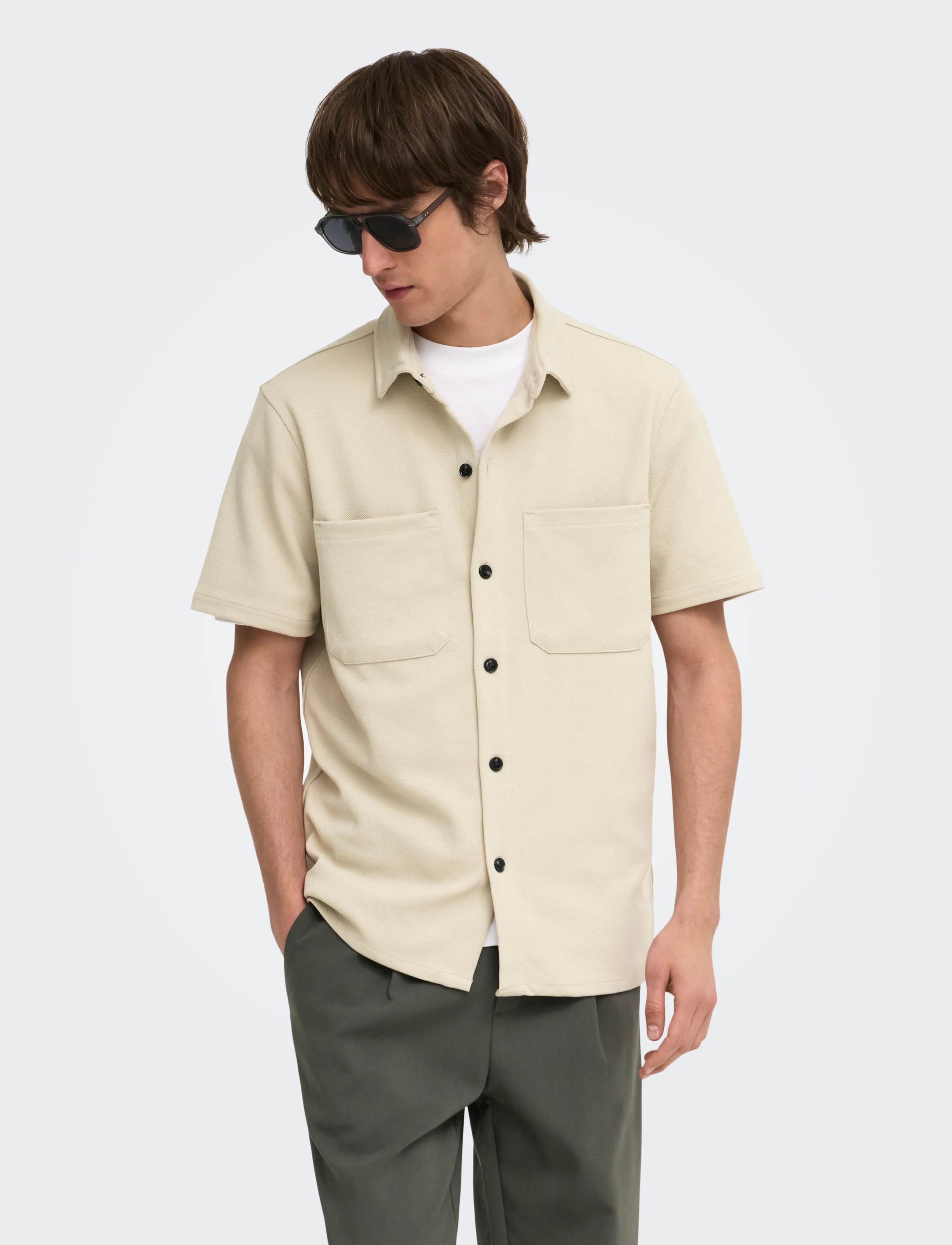 ONLY & SONS ONSNEWKODYL REG SS SHIRT - Lyhythihaiset kauluspaidat - SILVER LINING / beige