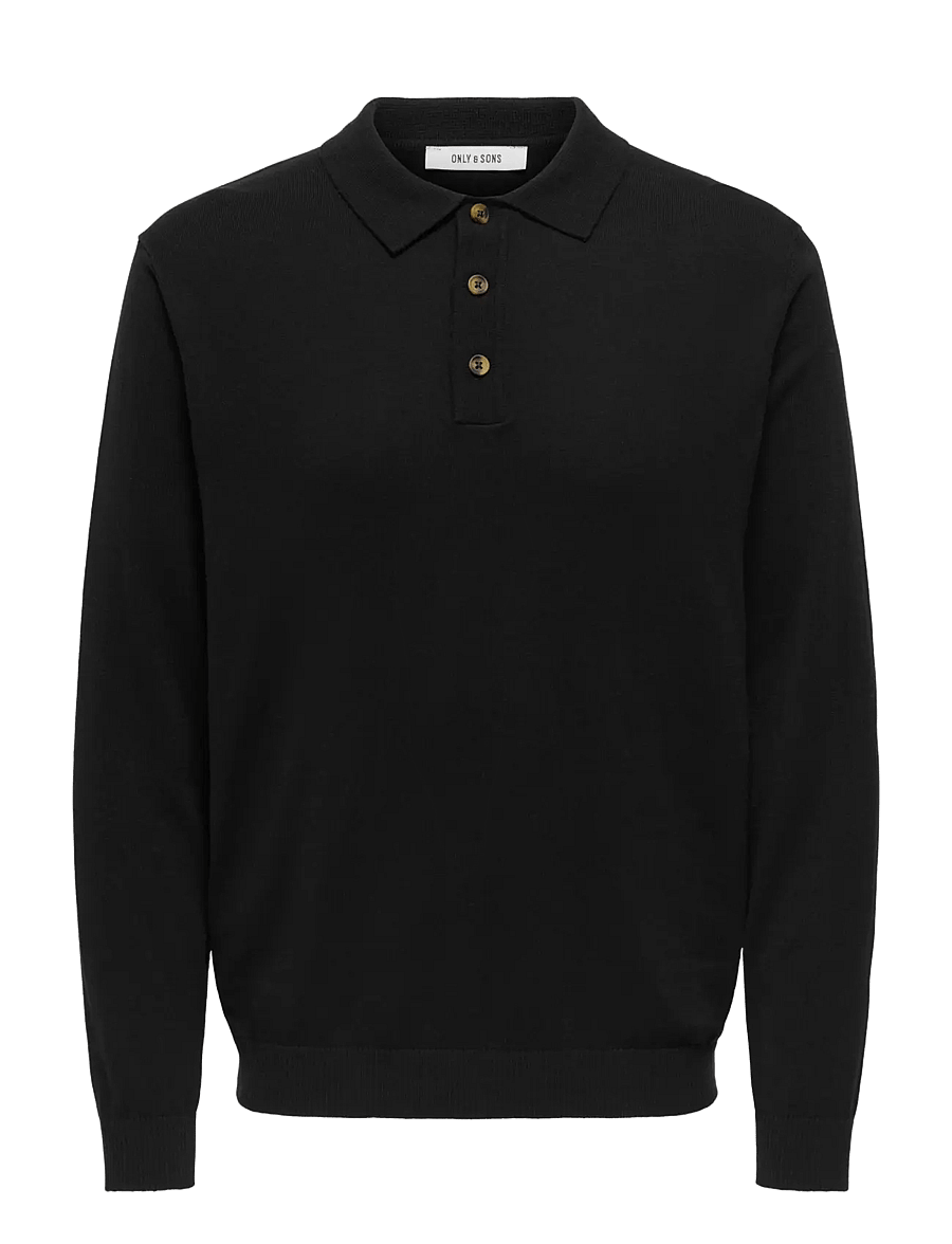 ONLY & SONS - ONSLOUI REG 12 LS MEL POLO KNIT NOOS - long-sleeved knitted polos - black - 1