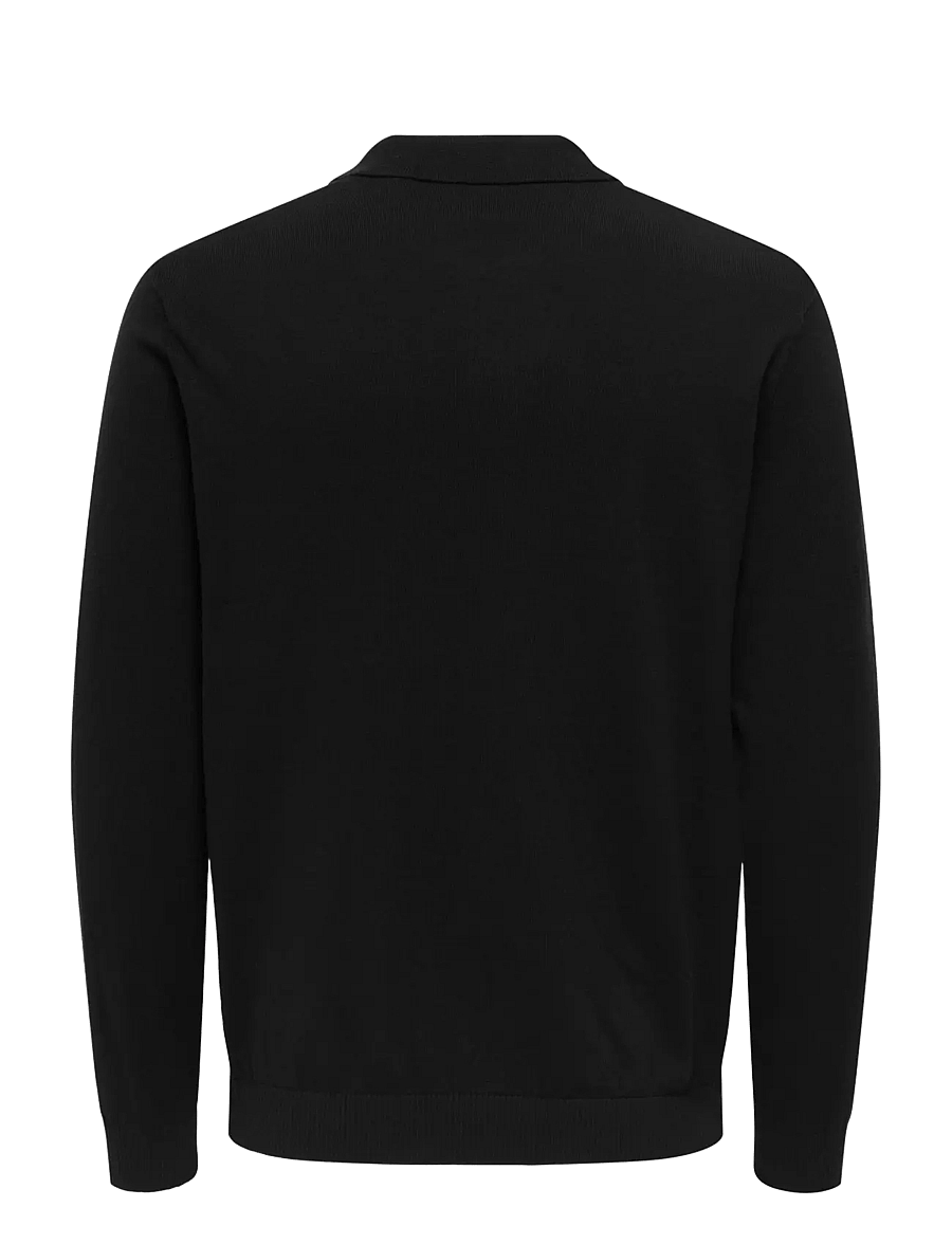 ONLY & SONS - ONSLOUI REG 12 LS MEL POLO KNIT NOOS - long-sleeved knitted polos - black - 2
