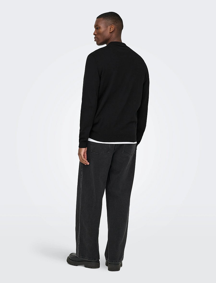ONLY & SONS - ONSLOUI REG 12 LS MEL POLO KNIT NOOS - long-sleeved knitted polos - black - 3