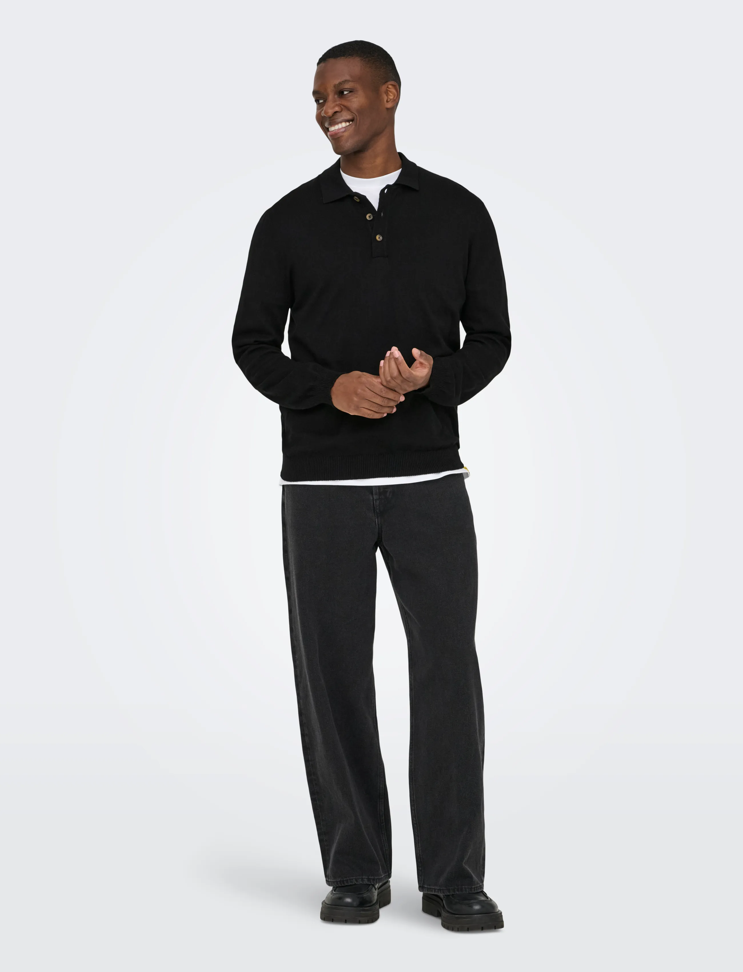 ONLY & SONS - ONSLOUI REG 12 LS MEL POLO KNIT NOOS - black - 4