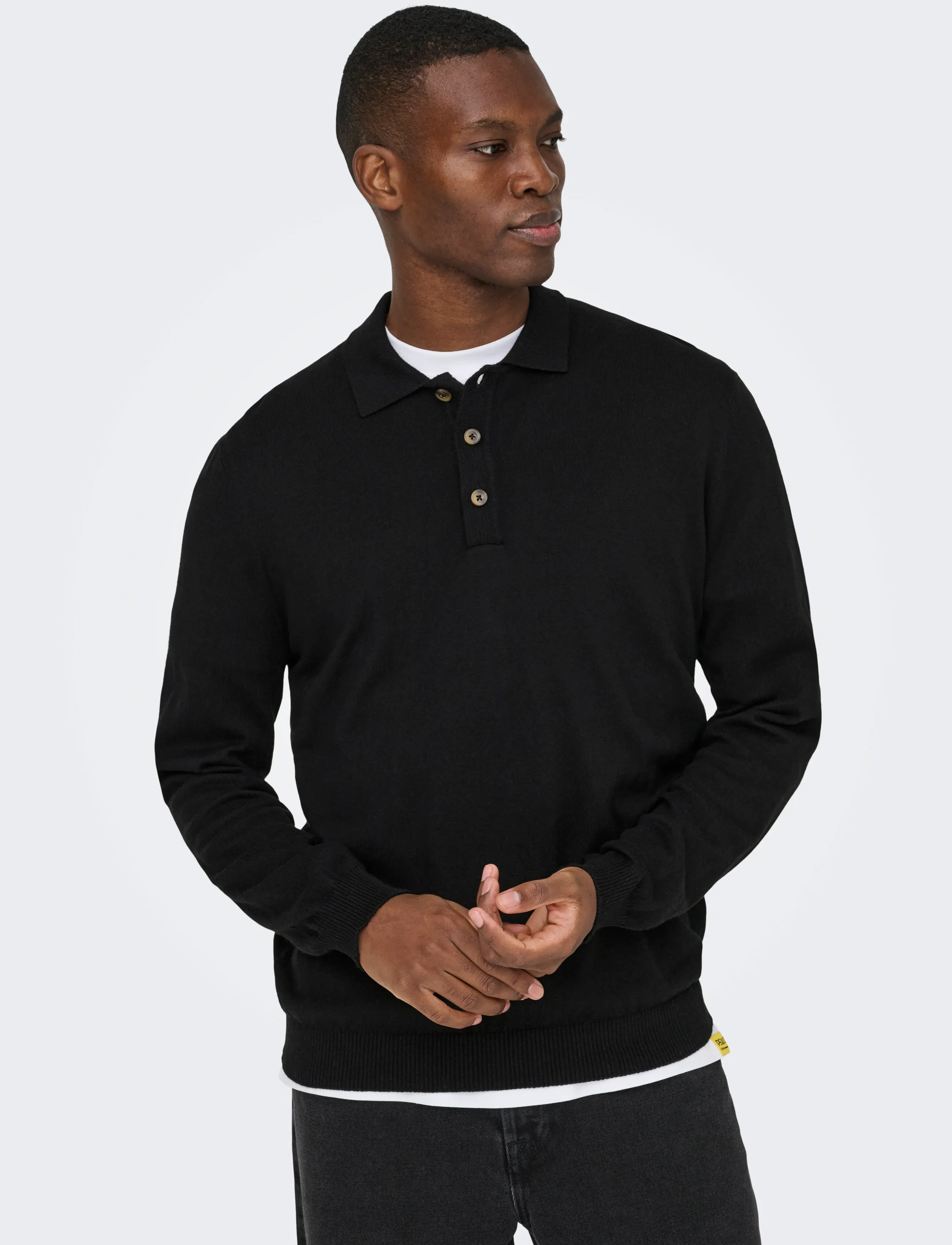 ONLY & SONS - ONSLOUI REG 12 LS MEL POLO KNIT NOOS - black - 5