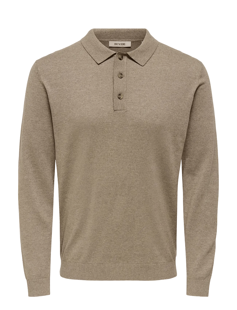 ONLY & SONS - ONSLOUI REG 12 LS MEL POLO KNIT NOOS - long-sleeved knitted polos - desert taupe - 1