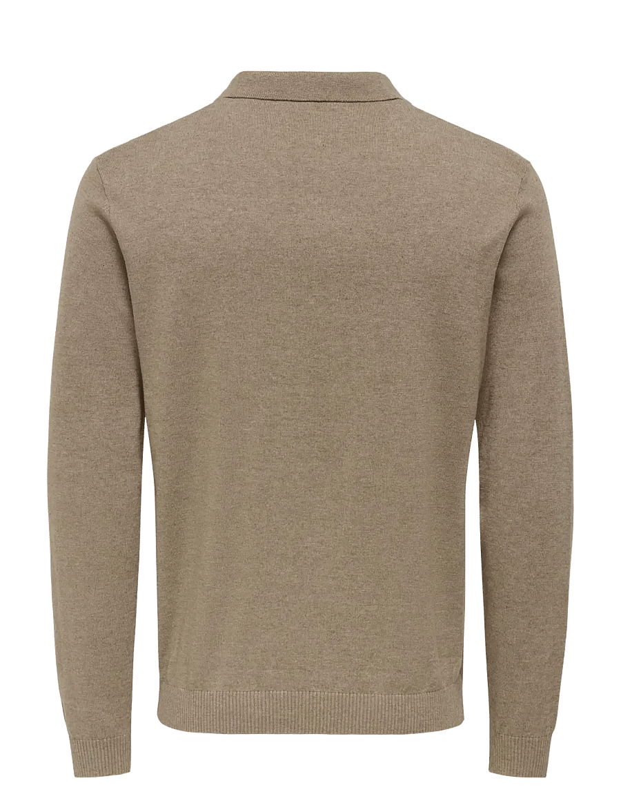 ONLY & SONS - ONSLOUI REG 12 LS MEL POLO KNIT NOOS - long-sleeved knitted polos - desert taupe - 2