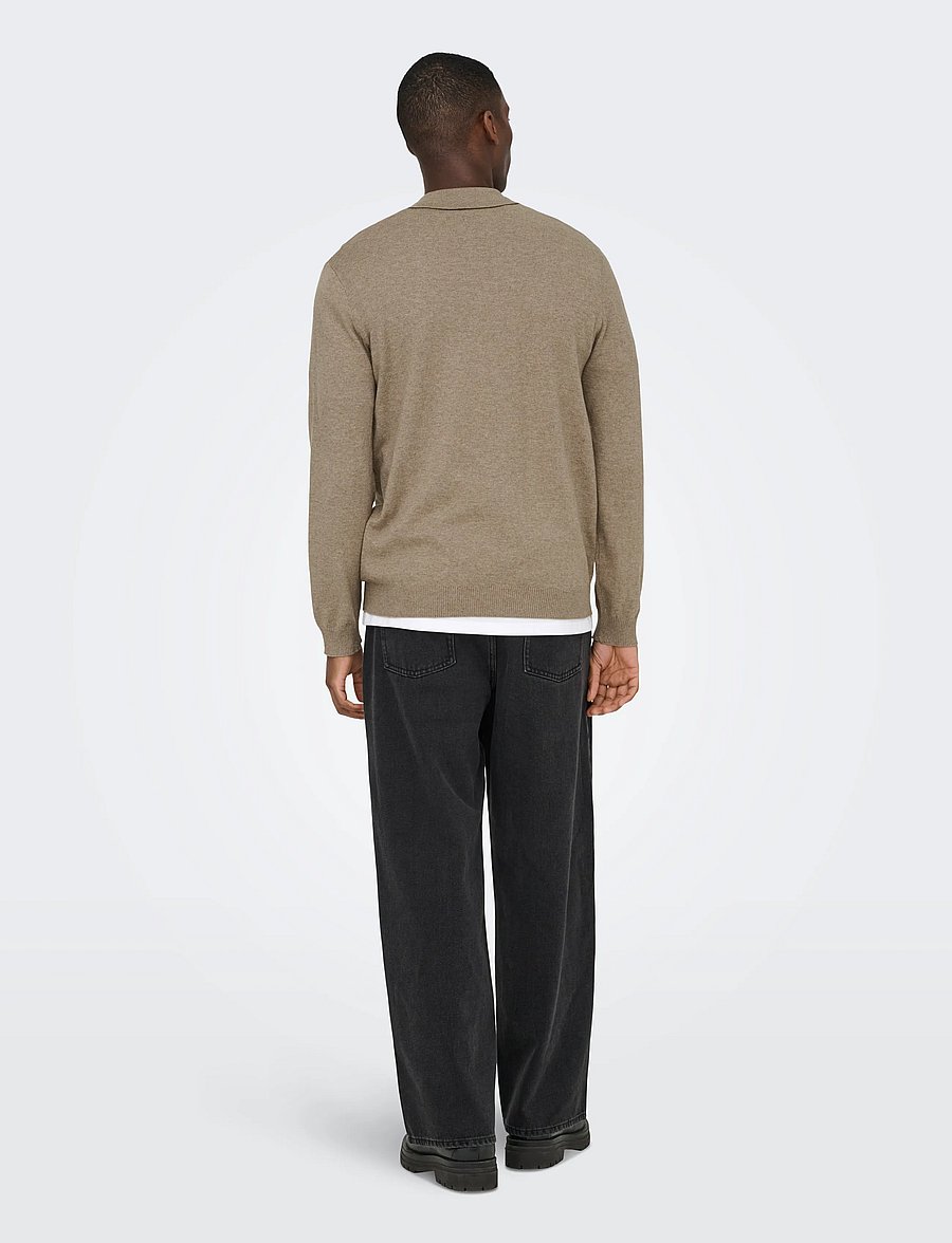 ONLY & SONS - ONSLOUI REG 12 LS MEL POLO KNIT NOOS - long-sleeved knitted polos - desert taupe - 3