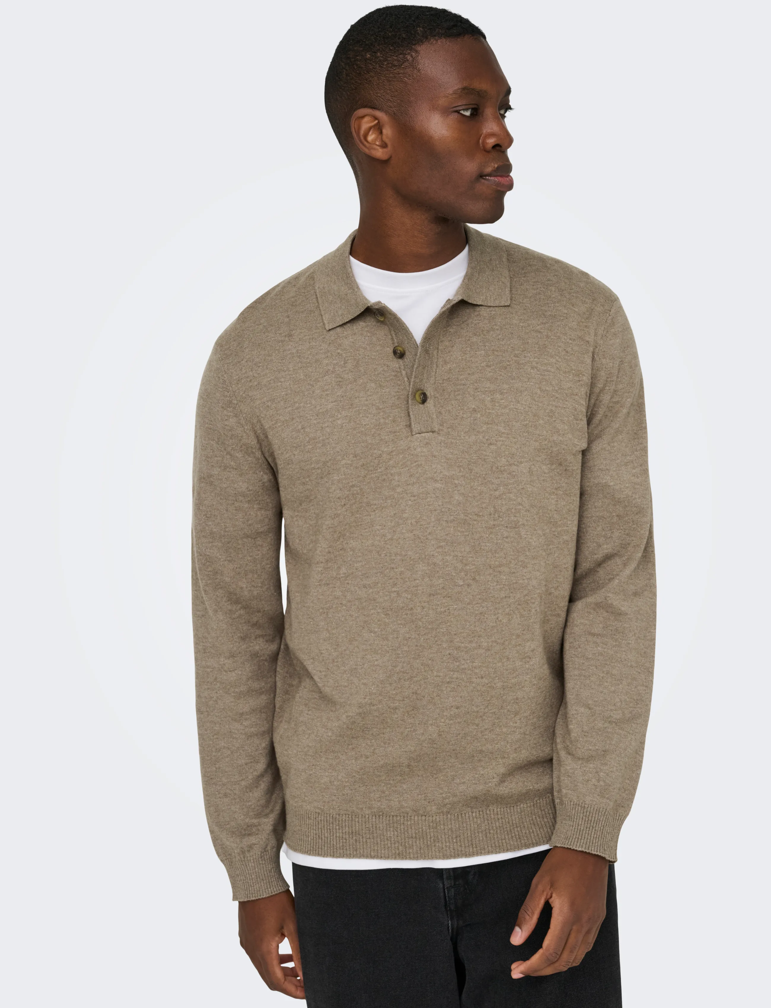 ONLY & SONS - ONSLOUI REG 12 LS MEL POLO KNIT NOOS - poloer i strik med lange ærmer - desert taupe - 5