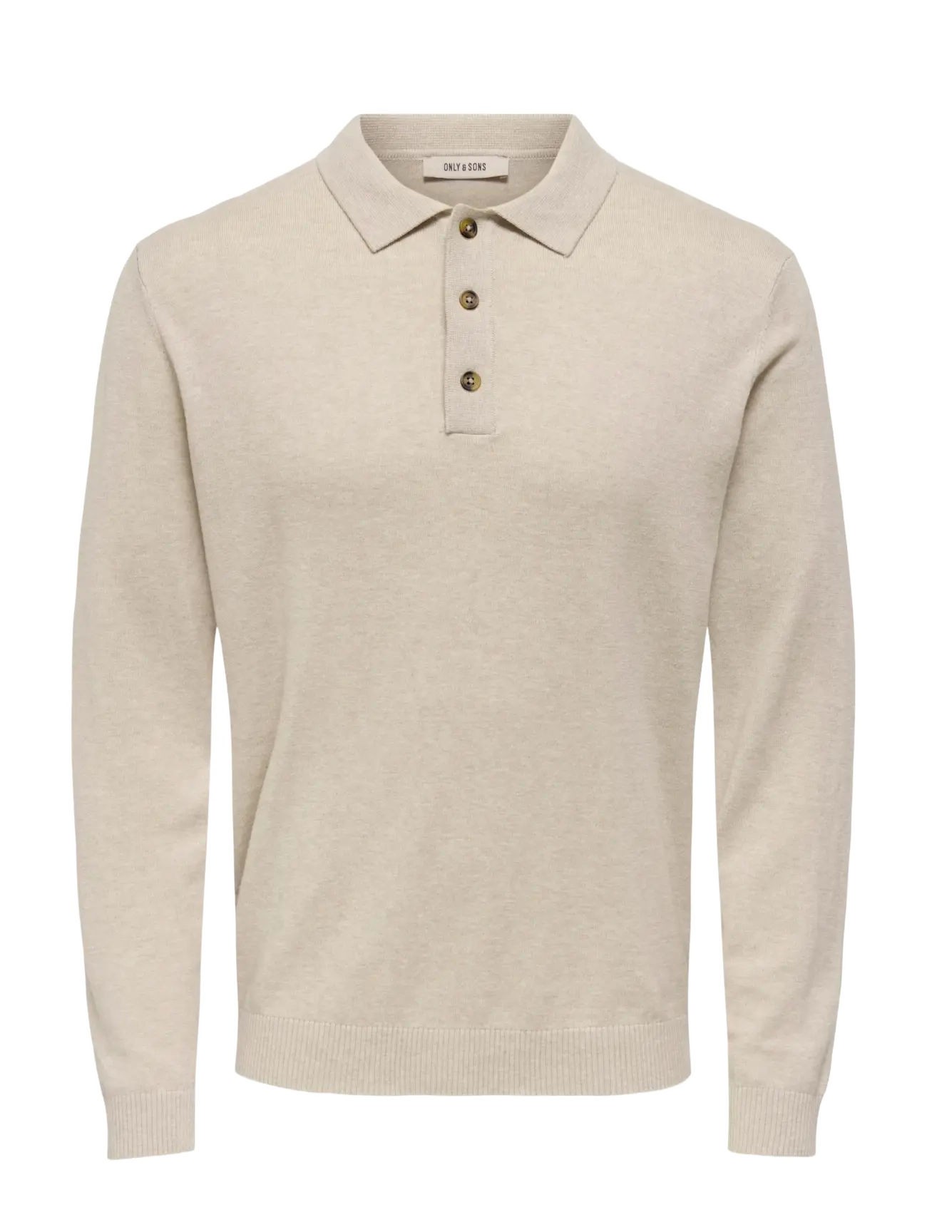 ONLY & SONS ONSLOUI REG 12 LS MEL POLO KNIT NOOS - Langärmlige Strick-Polohemden - OATMEAL / beige