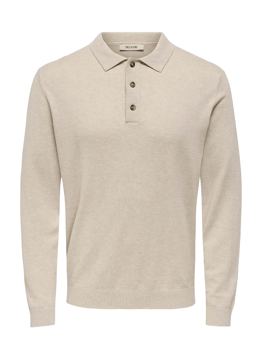 ONLY & SONS - ONSLOUI REG 12 LS MEL POLO KNIT NOOS - oatmeal - 0