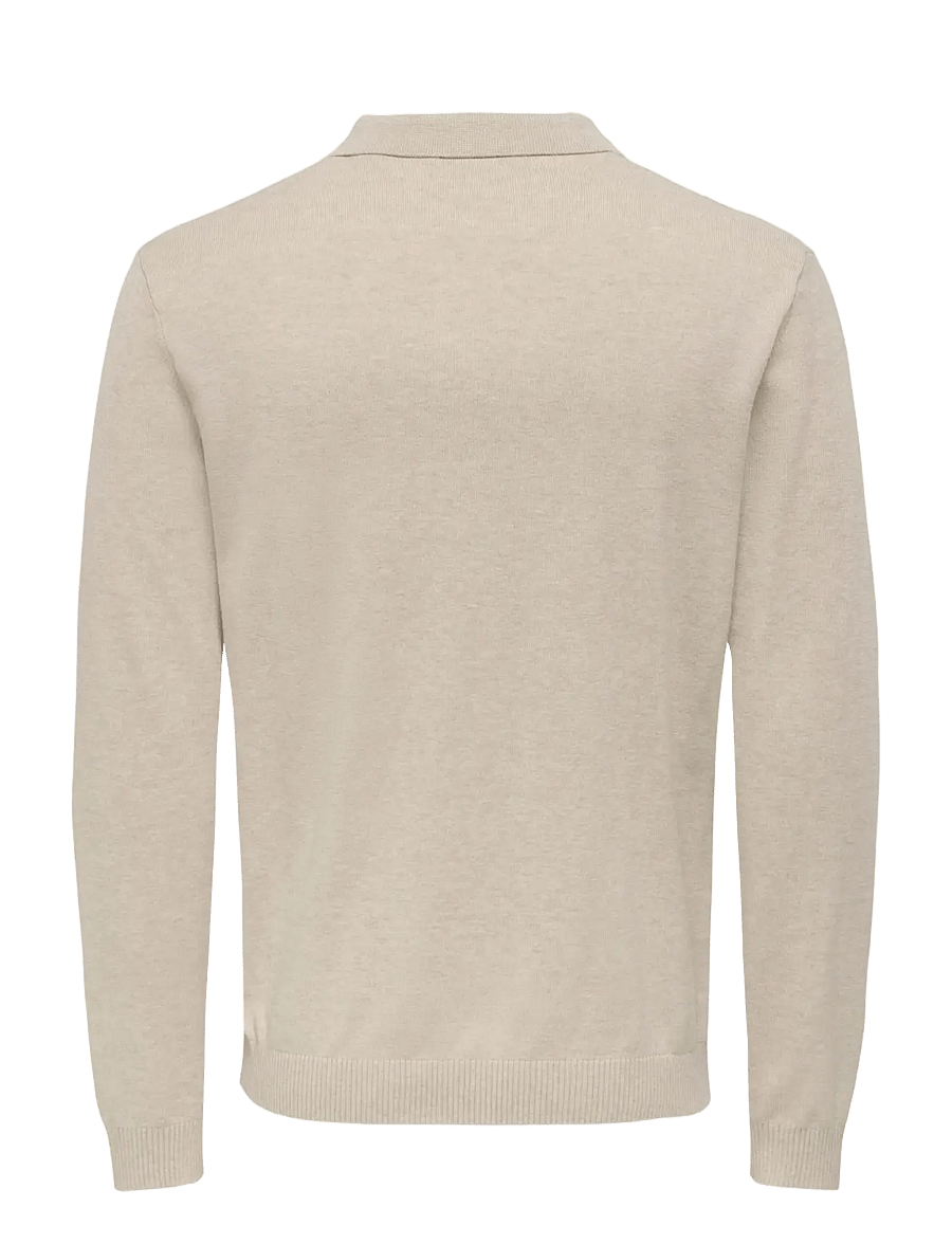 ONLY & SONS - ONSLOUI REG 12 LS MEL POLO KNIT NOOS - oatmeal - 1