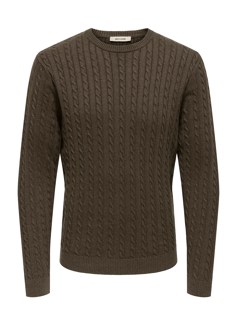 ONLY & SONS - ONSLOUI REG 12 CABEL CREW KNIT NOOS - rundhals - coffee bean - 1
