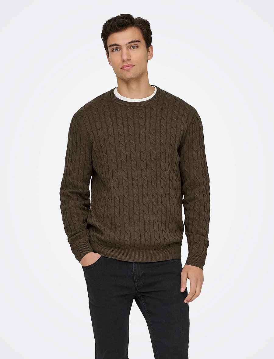 ONLY & SONS - ONSLOUI REG 12 CABEL CREW KNIT NOOS - rundhals - coffee bean - 0