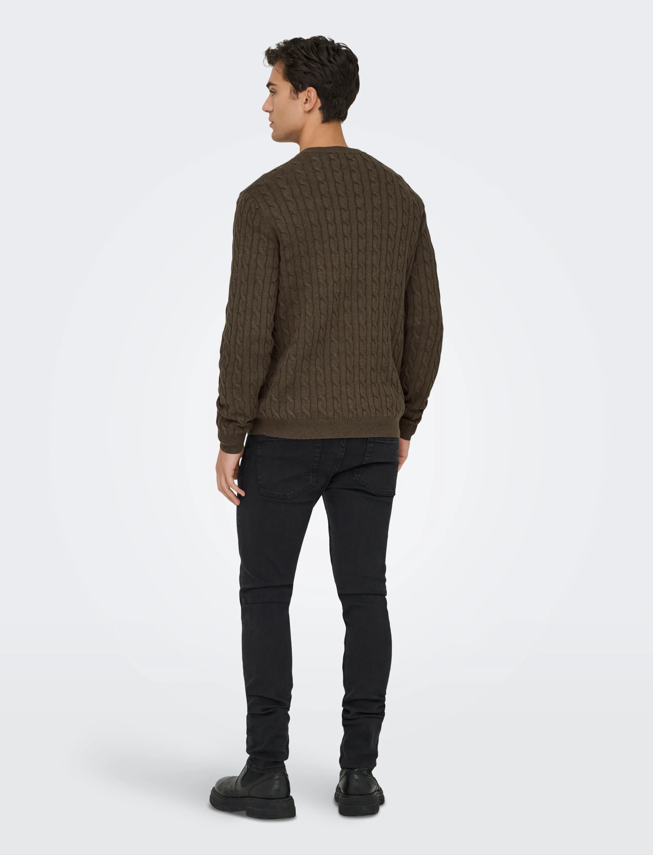 ONLY & SONS - ONSLOUI REG 12 CABEL CREW KNIT NOOS - rundhals - coffee bean - 3
